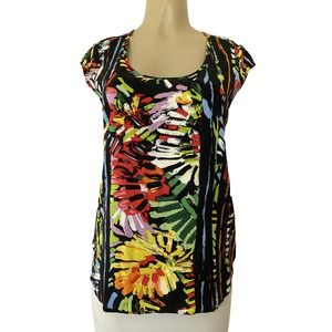 Jams World Shirt Top Blouse Cap sleeve Multi Color Floral W661 Joy Scoop…
